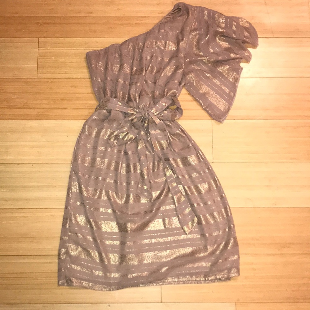 One shoulder tan dress